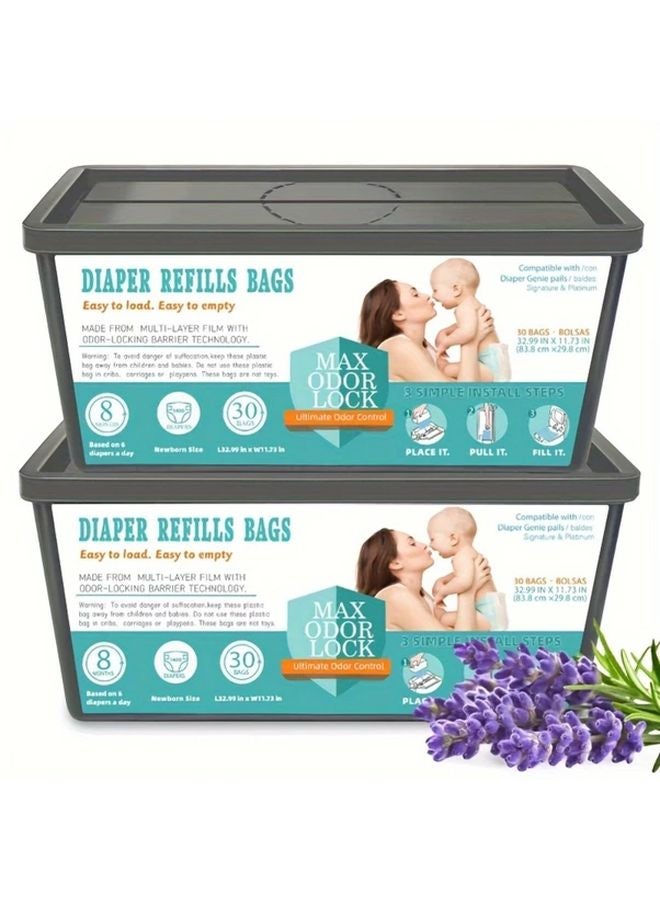 30 قطعة من حشوات صندوق الحفاضات المتوافقة مع Genie Easy Roll Signature و White Golden بسعة 1400 قطعة - Image 4